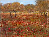 Michael Longo poppy fields in red painting
